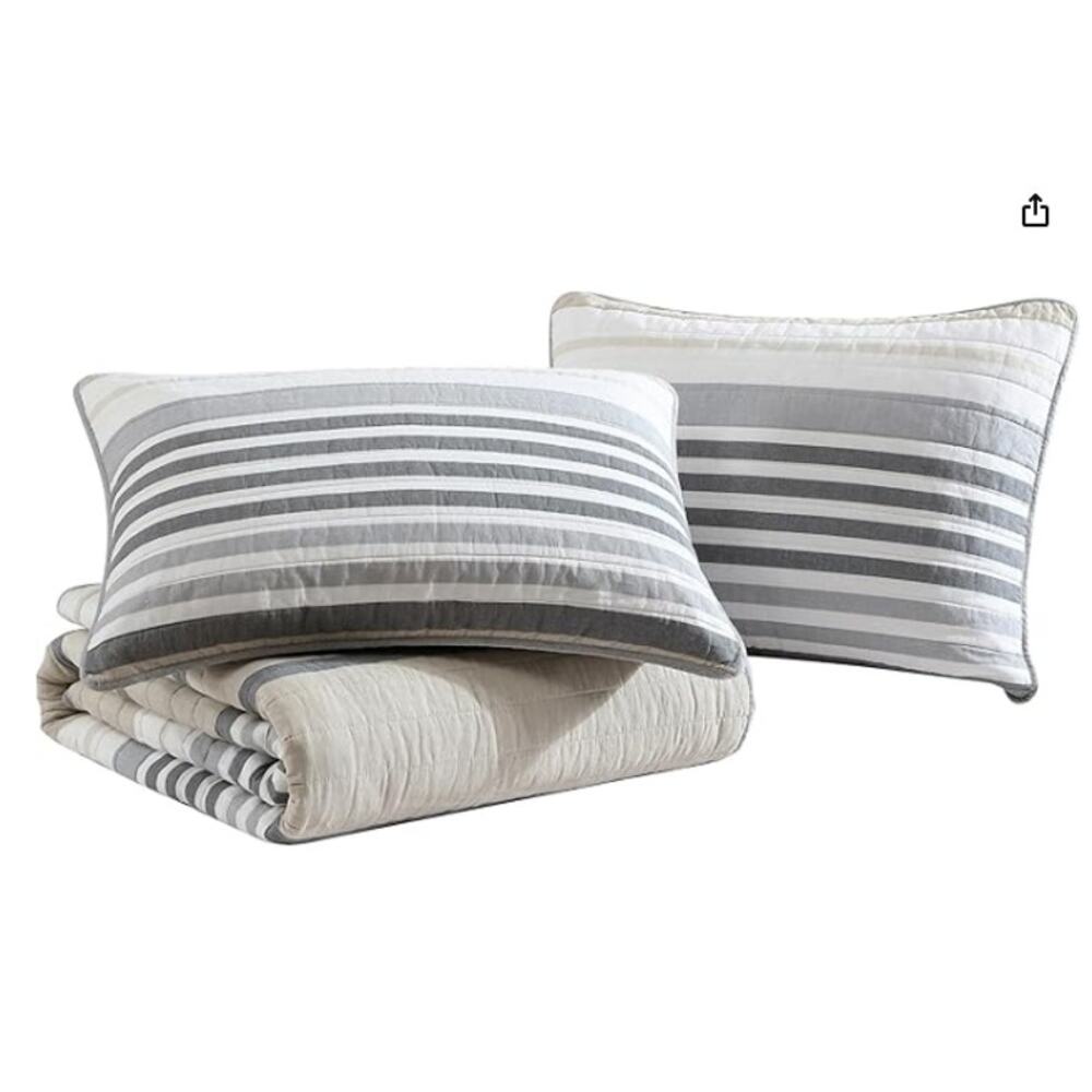 Nautica Dover Beige King Quilt Set Reversible Cotton Bedding New - Picture 6 of 8